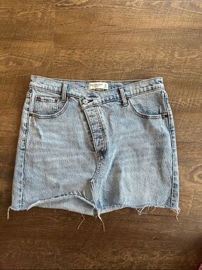 Abercrombie & Fitch Light Blue Denim Mini Skirt with Frayed Hem